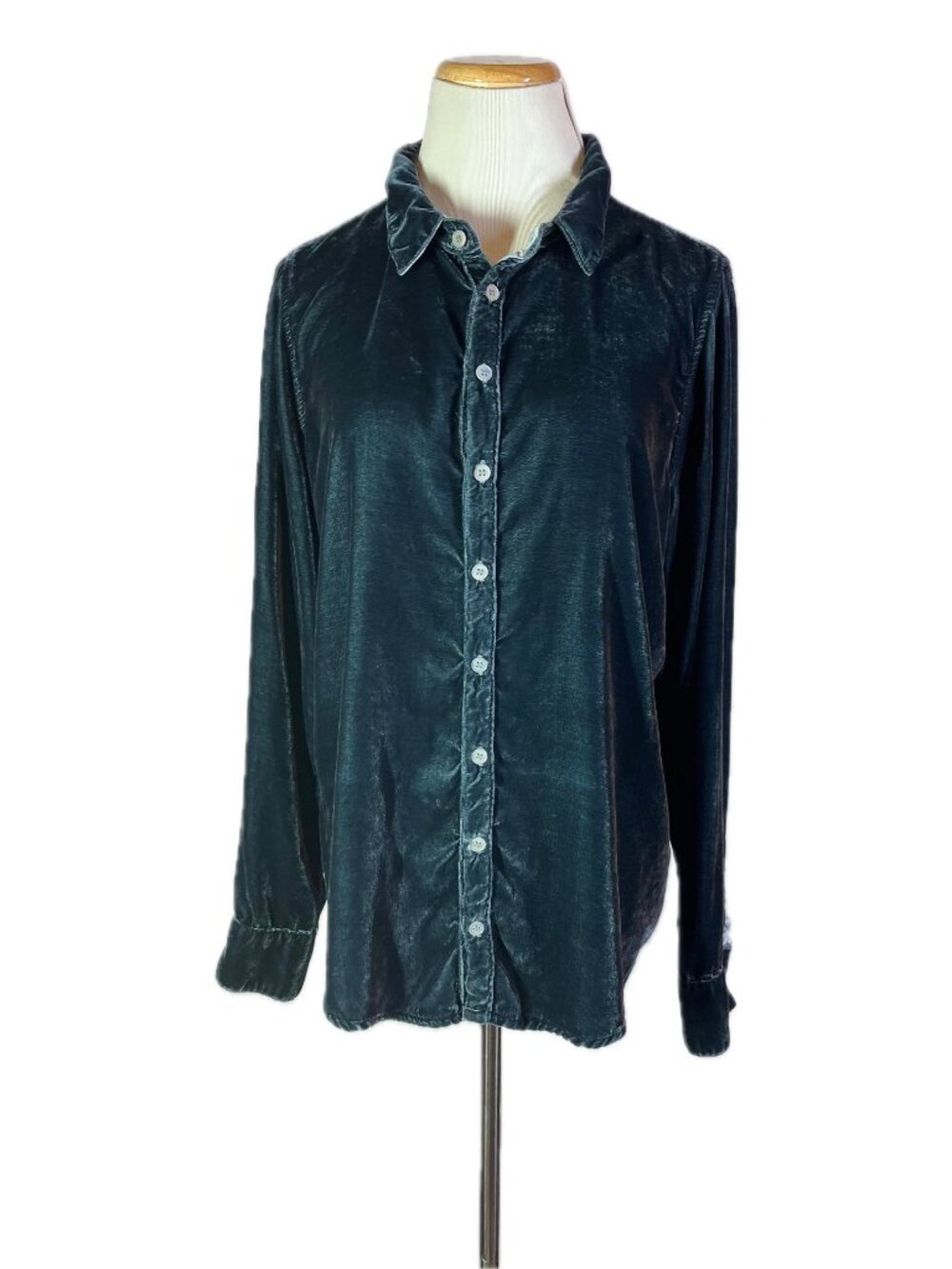 CP Shades Size M Blue-Green Velvet Long Sleeve Shirt Button-Up